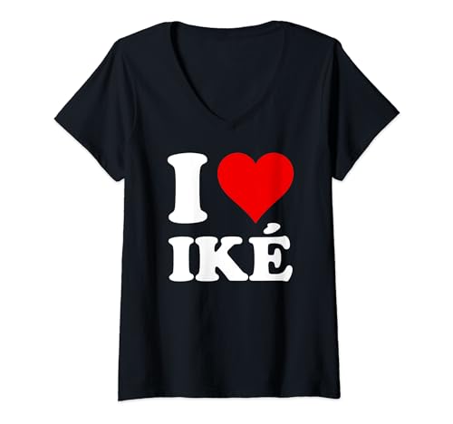 Damen Rotes Herz Ich Liebe Iké T-Shirt mit V-Ausschnitt von I Heart Ike