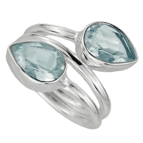 I-be, Blautopas Edelstein Ring 2 Steine facettiert, 925 Silber, im Geschenketui, 107224x2 (58) von I-be