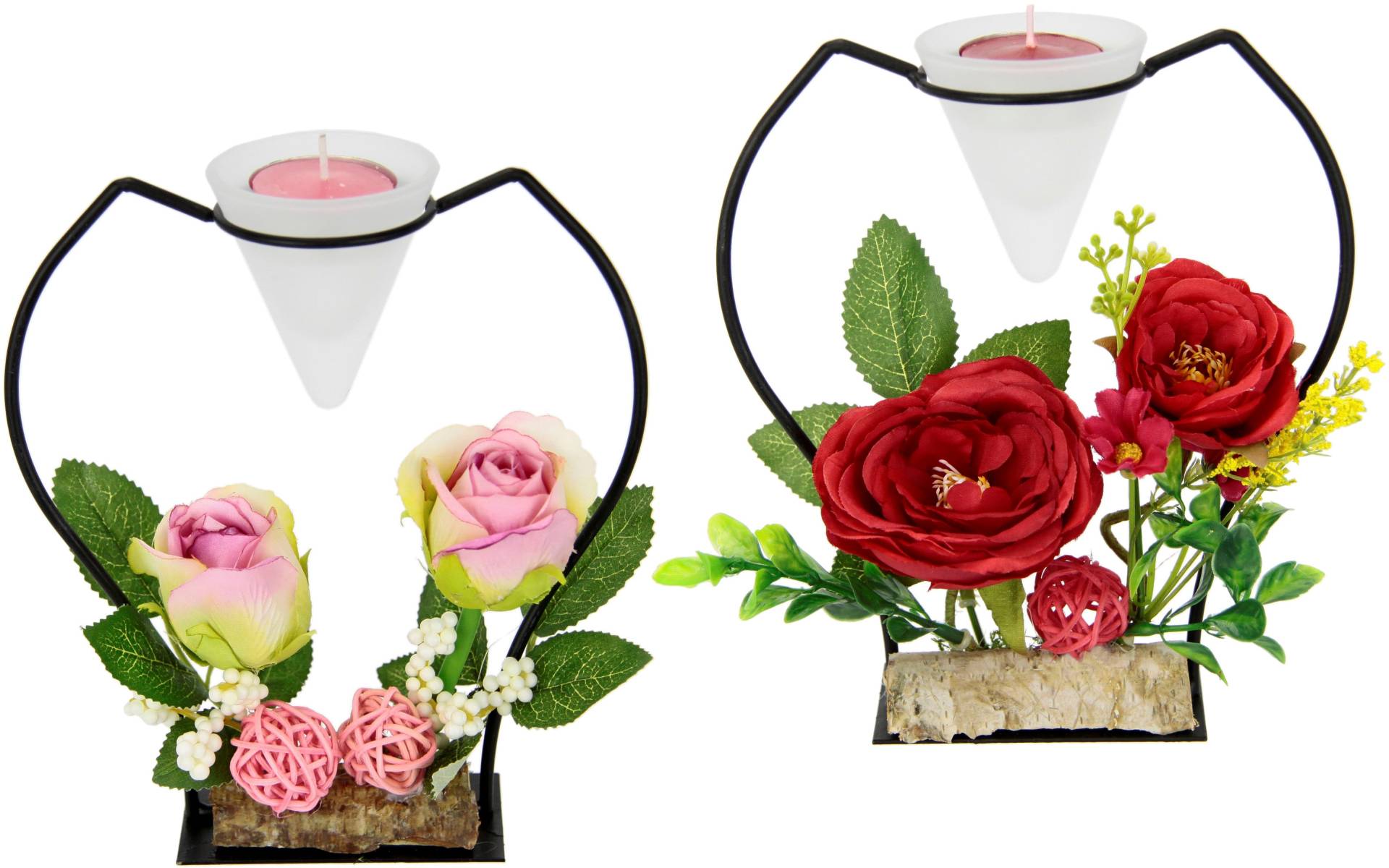 I.GE.A. Teelichthalter "Rose", (Set, 2 St.), Glas, Metall, Kunststoff, rot/rosa von I.Ge.A.