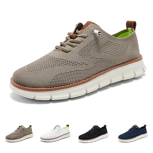 IAKAEUI Lässige Slip-On-Schuhe für Herren, Atmungsaktiv, Gestrickt, Modisch, Wearbreeze-Schuhe, Leichte, Bequeme Wanderschuhe(Khaki,43 EU) von IAKAEUI