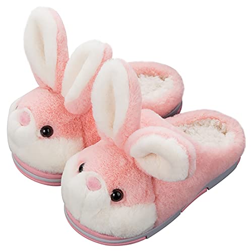 IBAIOU Flauschige Tierhasenhausschuhe Kaninchenschuhe Winter warme Cartoon süße pelzige rutschfeste Hausschuhe,36-37,pink-slippers von IBAIOU