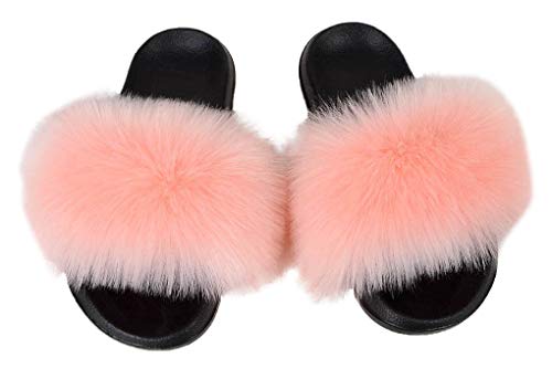 Fluffy Pelz Wohnung Slide Sandalen,Unisex Furry Open Toe Slipper Weiche gemütliche Plüsch Indoor Outdoor Slip on Schuhe,38-39,pink von IBAIOU