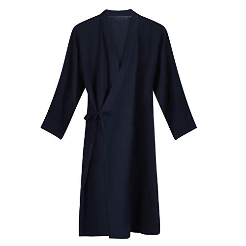 IBLUELOVER Bademantel Herren Japanischer Kimono Morgenmantel Lang Pyjamas Baumwolle Saunamantel Nachtwäsche Schlafanzug Robe Negligee Nachthemd V-Ausschnitt Lingerie Locker Sleepwear mit Tasche von IBLUELOVER