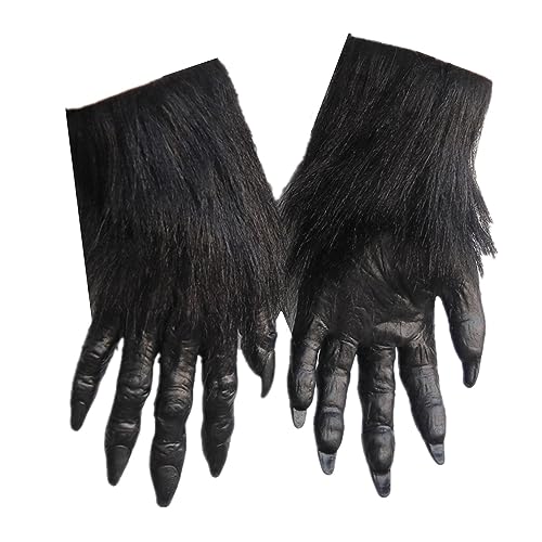 IBLUELOVER Halloween Handschuhe Wolf Bär Pfote Werwolf Kostüm Horror Party Deko mit Plüschhaar Tier Monster Cosplay Requisiten Musical Karneval Fasching Zubehör für Maskerade Make Up Spukhaus von IBLUELOVER