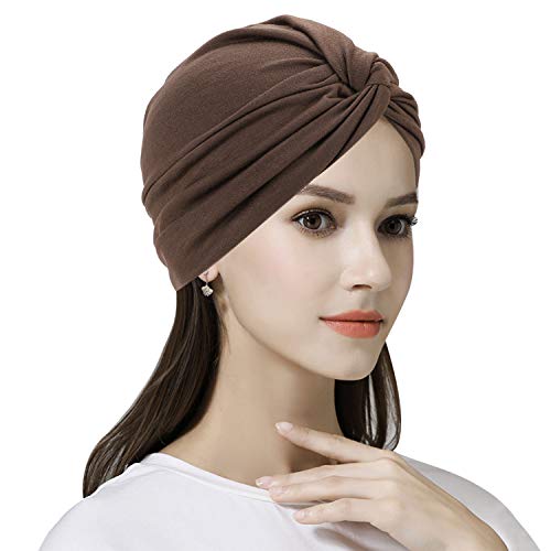 IBLUELOVER Turban Damen Hut Baumwolle Kopfbedeckung Frequenzweiche Kopftuch Einfarbig Beanie Cap Geraffte Schlafmütze Slouch Strand Kappe Kopfwraps für Haarverlust von IBLUELOVER