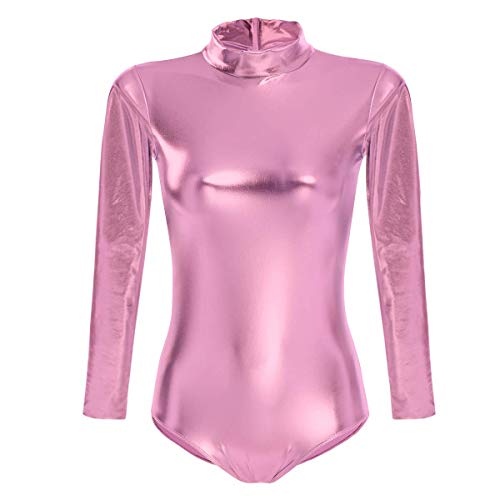 Ballettanzug Damen Frauen Langarm Body Ballett Trikot Turnanzug Gymnastikanzug Tanzen Bodysuit Tanztraining Gymnastik Kostüm Einteiler Metallic One Piece Leotards Oberteile Rosa S von IBTOM CASTLE