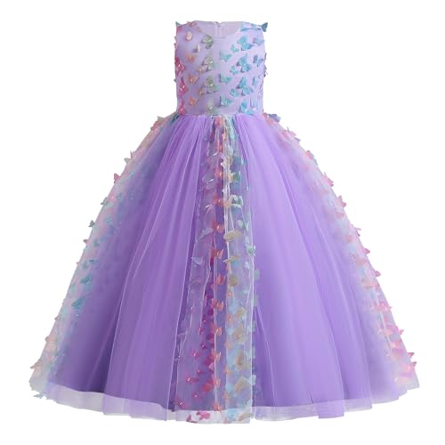 Blumenmädchenkleider Mädchen Ärmellos Regenbogen-Netz Prinzessin KleiderTüll Festzug Abschlussball Kinder 3D Schmetterling Ballkleid Hochzeit Brautkleid Abendkleid Violett Schmetterling 4-5 Jahre von IBTOM CASTLE