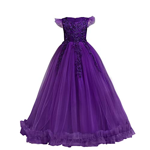 Blumensmädchenkleid Prinzessin Festliches Kinder Mädchen Blumenspitze Kleid Festzug Kleider Hochzeit Ballkleid Brautjungfern Kleidung Tüll Abendkleid Kommunion PartyKleid Lila 11-12 Jahre von IBTOM CASTLE