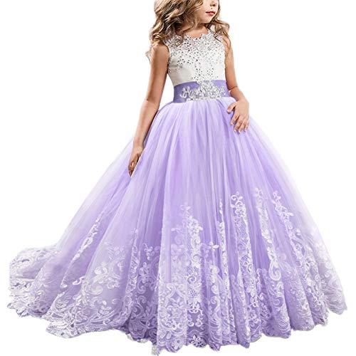 IBTOM CASTLE Blumenmädchen Festkleider Kleid Lang Brautjungfern Hochzeit Festlich Kleidung Festzug #4 Lila 4-5 Jahre von IBTOM CASTLE