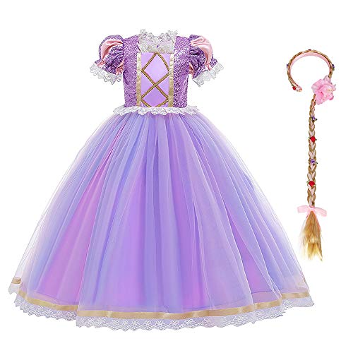 IBTOM CASTLE Kinder Mädchen Kostüm Prinzessin Rapunzel Lang Kleid Party Cosplay Verkleidung Festlich Karneval Festkleid Brautjungfer Maxikleid Geburtstagsfeier Fest-Kleid Helles Lila-2 11-12 Jahre von IBTOM CASTLE