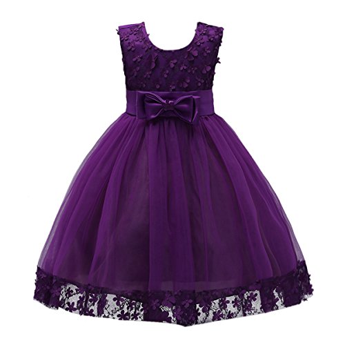 IBTOM CASTLE Mädchen Kinder Spitzen Stickerei Abendkleid Prinzessin Blumen Mädchen Baby Dunkellila 2-3 Jahre von IBTOM CASTLE