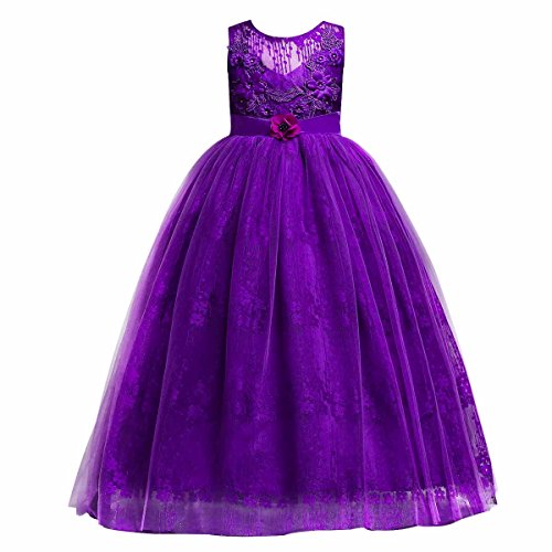 IBTOM CASTLE Mädchen Kleid Festlich Tüll Sommer Kleid Blumenmädchen Hochzeit Festzug Bekleidung Geburtstag Violett 6-7 Jahre von IBTOM CASTLE