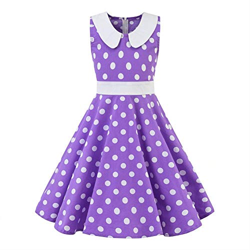 Kinder Mädchen 1950er Vintage Kleider Blumendruck Polka Dots Swing A Linie Hochzeit Geburtstag Partykleid Sommer Ärmellos Retro Cocktailkleid Abendkleid Festkleid Im 50er Jahre Stil Lila 4-5 Jahre von IBTOM CASTLE