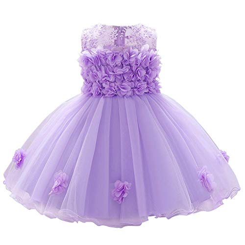 Kleinkind Neugeborenes Baby Mädchen Prinzessin Kleid Ärmellos Blume Tüll Tutu Taufkleid Hochzeit Brautjungfer Festliches Geburtstagsfeier Erstkommunion Festzug Abendkleider Lila 18-24 Monate von IBTOM CASTLE