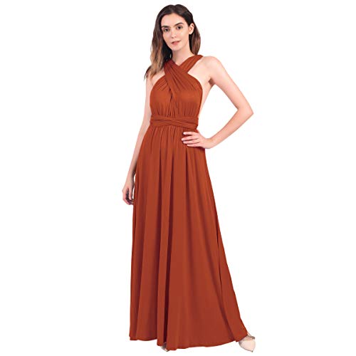 Langes Maxikleid für Damen, wandelbares Wickelkleid, schulterfrei, sexy, für Hochzeit, Brautjungfer, Abendkleid, bodenlang, für Abschlussball und Abendveranstaltungen, ziegelrot, Small Langes Maxikleid für Damen, wandelbares Wickelkleid, schulterfrei, sexy, für Hochzeit, Brautjungfer, Abendkleid, bodenlang, für Abschlussball und Abendveranstaltungen, ziegelrot, Small von IBTOM CASTLE