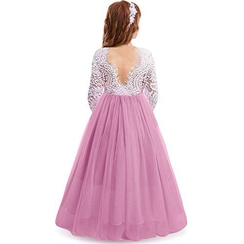 Mädchen Blumenmädchen Hochzeit Festlich Tüll Party Blütenblatt Bodenlang Festzug Geburtstag Prinzessinenkleid Outfits Jugendweihe Fasching Cocktail Dance Ballkleid Koralle-Rückenfrei 5-6 Jahre von IBTOM CASTLE