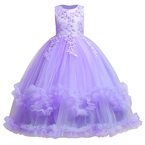 Mädchen Elegant Spitze Tüll Hochzeit Brautjungfern Kleid Prinzessin Festzug Erstkommunion Cocktailkleid Abendkleid Mädchen Birthday Party Kleider Kinder Langes Evening Ballkleider Violett 5-6 Jahre von IBTOM CASTLE