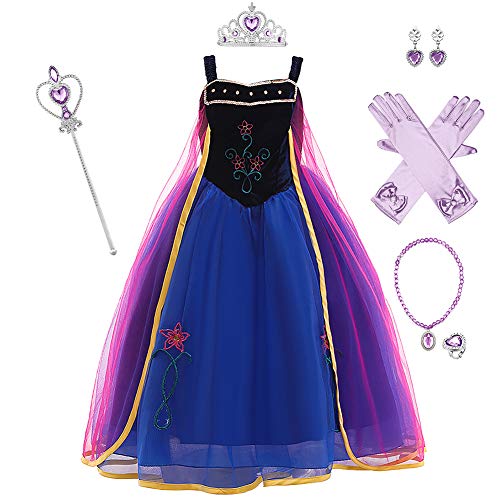 Mädchen Prinzessin Kostüm Eiskönigin Anna Kleid mit Umhang Für Kinder Geburtstagsfeier Phantasie Cosplay Verrücktes Ankleiden Karneval Verkleidung Weihnachten Halloween Fest 05-Lila 7-8 Jahre von IBTOM CASTLE