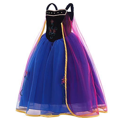 Mädchen Prinzessin Kostüm Eiskönigin Anna Kleid mit Umhang Für Kinder Geburtstagsfeier Phantasie Cosplay Verrücktes Ankleiden Karneval Verkleidung Weihnachten Halloween Fest 06-Lila 4-5 Jahre von IBTOM CASTLE