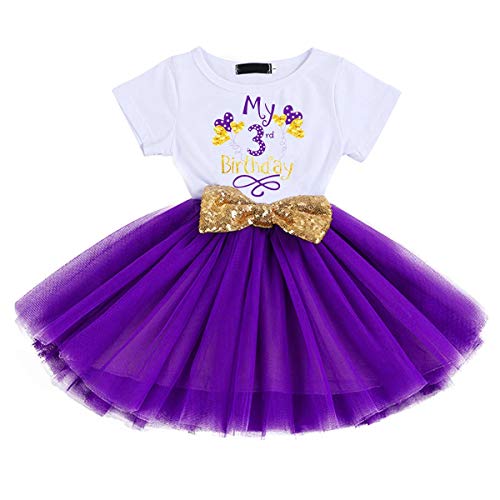 Neugeborene Baby 1./2 ./3. Geburtstag Mädchen Kleid Kurzarm Baumwolle Body Tütü Tüll Prinzessin Partykleid Cake Smash Babykleidung Set Fotoshooting Geburtstagskleid Lila 2（3 Jahre） 3 Jahre von IBTOM CASTLE