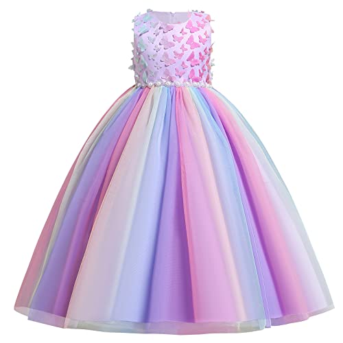 Prinzessin Kleid Mädchen - Tüllrock Mädchen - Ballkleid Mädchen - Faschingskostüme Kinder Mädchen: Blumenmädchenkleider Mädchen Ärmellos Prinzessin KleiderTüll Regenbogen violett 13-14 Jahre von IBTOM CASTLE