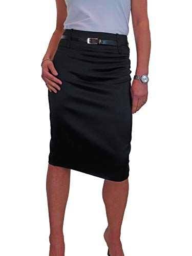 ICE Damen Stretch Satin Unterhalb Knie Bodycon Bleistiftrock mit Gürtel 34-48 Schwarz (40) ICE Damen Stretch Satin Unterhalb Knie Bodycon Bleistiftrock mit Gürtel 34-48 Schwarz (40) von ICE