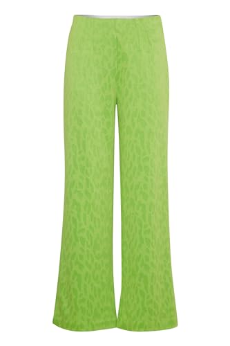 ICHI IHKATE Leopard Jacquard Wide PA Damen Stoffhose Hose 80% Polyester, 18% Viskose, 2% Elasthan Regular fit, Größe:L, Farbe:Greenery Leo Jacquard (202801) von ICHI