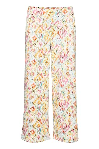 ICHI IHKATE Print Wide PA3 Damen Hose Stoffhose mit Stretch Elastikbund weiter Schnitt Crop-Länge, Größe:M, Farbe:Multi Colour AOP (201995) von ICHI