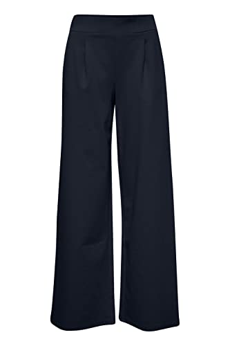 ICHI IHKATE SUS Long Wide PA2 Damen Hose Stoffhose mit Stretch hoher Elastikbund weiter Schnitt, Größe:M, Farbe:Total Eclipse (194010) von ICHI