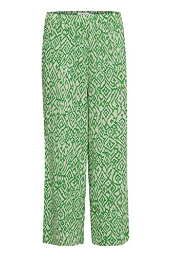 ICHI IHMARRAKECH AOP PA4 Damen Hose Stoffhose 100% Viskose EcoVero Elastikbund Crop-Länge, Größe:M, Farbe:Greenbriar Ikat Print (201904) von ICHI