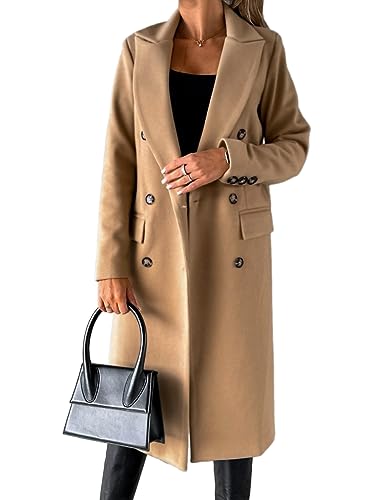 IDEALSANXUN 2023 Frauen Wollmantel Zweireiher Trenchcoat Herbst Winter Kleidung, CAMEL, Large von IDEALSANXUN