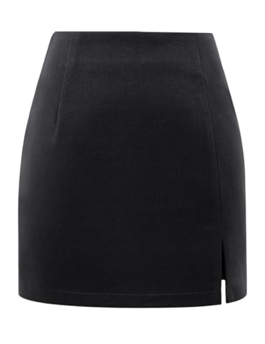 Plaid Mini Röcke für Damen Hohe Taille Herbst Winter Wolle Bodycon Bleistiftröcke mit Schlitz, Pure Black, XX-Large von IDEALSANXUN