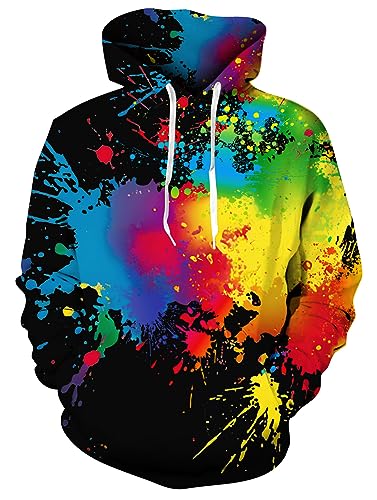 IDGREATIM Frauen Hoodie Kordelzug Kapuzenpullover Graffiti Gedruckt Swearshirt Cool Outwear Mantel Schwarz L von IDGREATIM