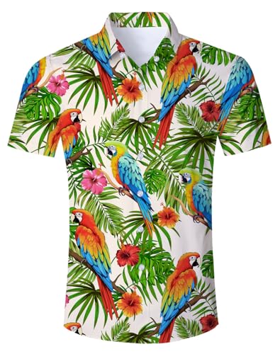 IDGREATIM Hawaii Hemd Männer Funky Hawaiihemd Herren Kurzarm Fronttasche Floral Blumenmuster Casual Freizeithemden XL von IDGREATIM