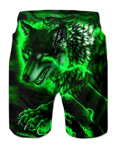 IDGREATIM Herren Badehose 3D Bunte Wolf Print lustige Lounge Wear Hosen Pyjama Bottoms Jogger Lounge Hosen mit Tasche M von IDGREATIM