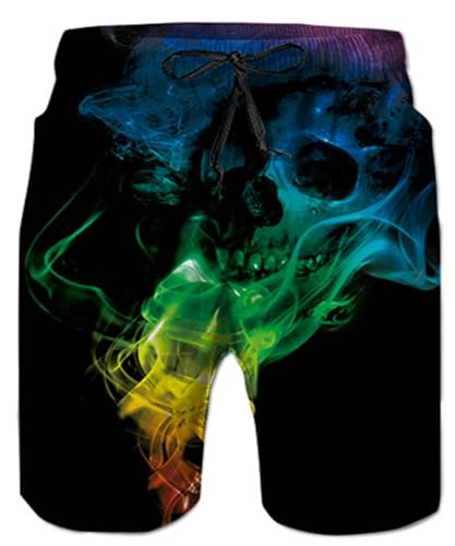 IDGREATIM Herren Badehose Beach Shorts 3D Gedruckt Quick Dry Skull Badehose Loose Fit mit Taschen L von IDGREATIM