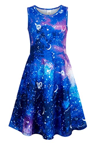 IDGREATIM Madchen Kleid A-Linie Ärmelloses Sommerkleid 3D Galaxie Drucken Kleid Costume Girls Beiläufig Gut Zum Feiern Blau XL von IDGREATIM