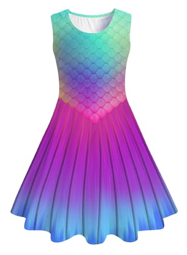 IDGREATIM Madchen Kleid A-Linie Ärmelloses Sommerkleid Buntes Kleid Mermaid Costume Girls XL von IDGREATIM