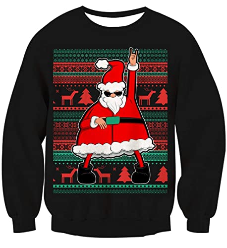 Idgreatim Herren Damen Weihnachtspullover Ugly Christmas Sweater Hässliche Weihnachten Pullover Jumper 3D Gedruckt Langarm Strickpullover, Santa 3, L von IDGREATIM