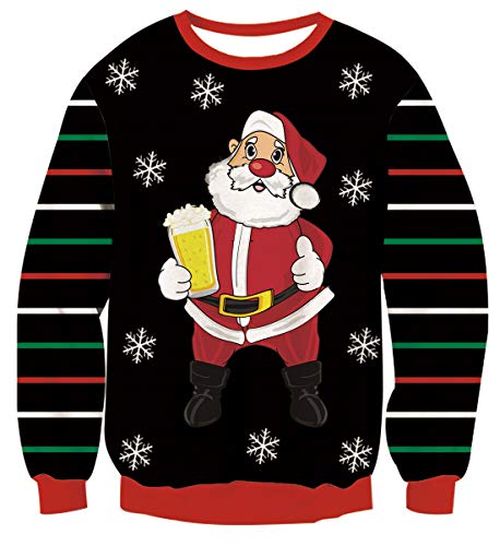 Idgreatim Herren Damen Weihnachtspullover Ugly Christmas Sweater Hässliche Weihnachten Pullover Jumper 3D Gedruckt Langarm Strickpullover, Santa Claus 5, S von IDGREATIM