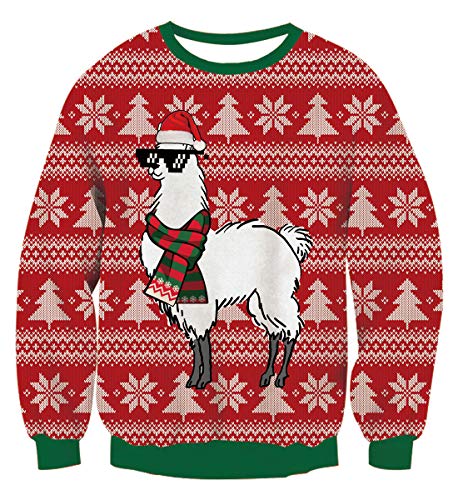 Idgreatim Herren Damen Weihnachtspullover Ugly Christmas Sweater Hässliche Weihnachten Pullover Jumper 3D Gedruckt Langarm Strickpullover, Sheep Red, L von IDGREATIM