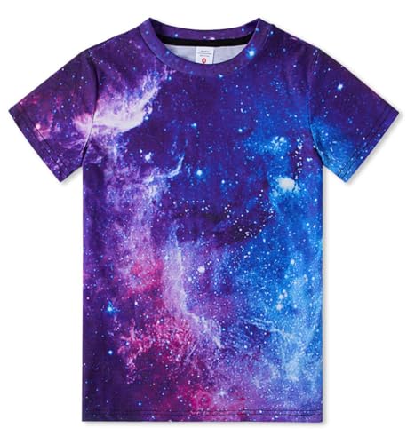 Idgreatim Kind scherzt T-Shirt Galaxie-Jungen-Mädchen 3D grafischer Sommer-lustige T-Shirts Kurze Hülse, Galaxy 3(Blau/Rosa), L/14-16 Jahre von IDGREATIM