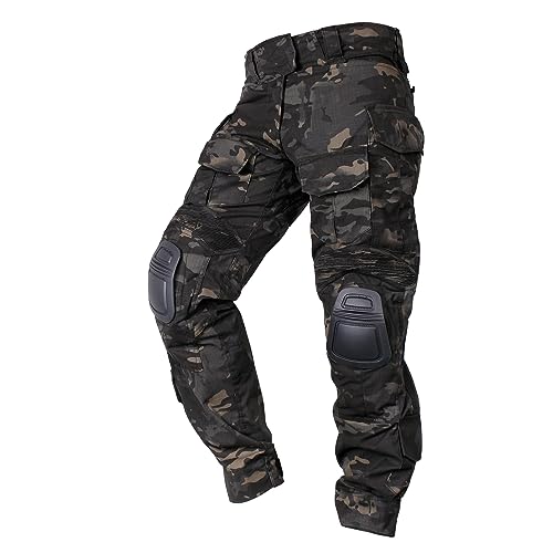 IDOGEAR G3 Kampfhose mit Knieschützern, Cargohose, Herren, taktisch, Arbeitshose, Camouflage, Militär, Multi-Pockets, Multi-Camo Schwarz, XXL von IDOGEAR