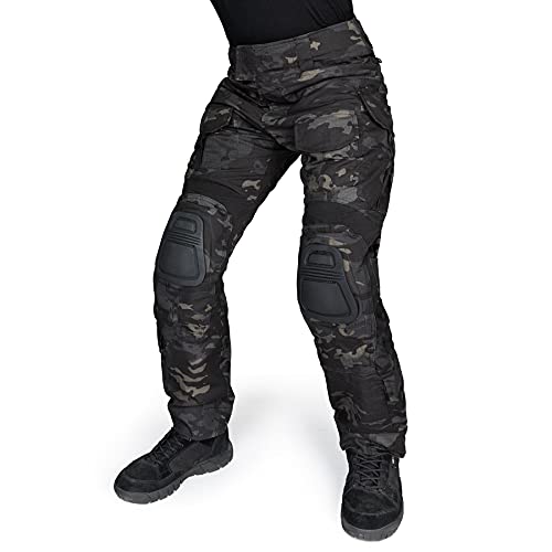 IDOGEAR Herren Kampfhose G3 Taktische Hose mit Knieschützern für Militärjagd Angeln Outdoor Cargohose Multitaschen Verstellbar (Multi-camo Black, 34W x 32L) von IDOGEAR