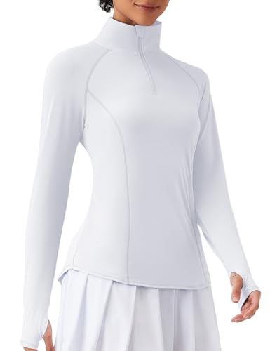 IECCP Damen Poloshirt Langarm UPF 50+ Golf Shirt Schnelltrocknend Sportshirt Atmungsaktiv Funktionsshirt Laufshirt mit Sommer T-Shirt Weiß S von IECCP