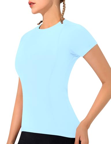 IECCP Damen Sport T-Shirt Kurzarm Laufshirt Rückenfrei Fitness Oberteile Gym Top Sport Tank Top Yoga Oberteile Sommer Fitness Tops Gym Leichte Sporttop hellblau S IECCP Damen Sport T-Shirt Kurzarm Laufshirt Rückenfrei Fitness Oberteile Gym Top Sport Tank Top Yoga Oberteile Sommer Fitness Tops Gym Leichte Sporttop hellblau S von IECCP