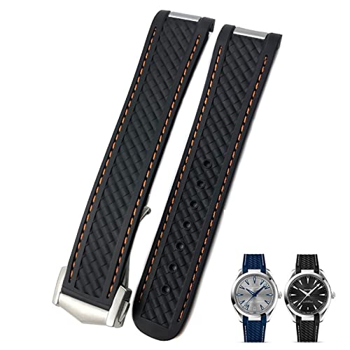 IENYU 20 mm gebogenes Gummi-Uhrenarmband, passend für Omega AT150 Aqua Terra Seamaster 300 Stahl-Faltschnalle, Black buckle, Achat von IENYU