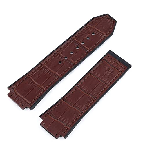 IENYU 25 x 19 mm Kuh-Echtleder-Gummi-Silikon-Rückseite, Uhrenarmband für Hublot-Armband für Big Bang Zubehör, Schmetterlingsschnalle, With Black buckle, Achat von IENYU