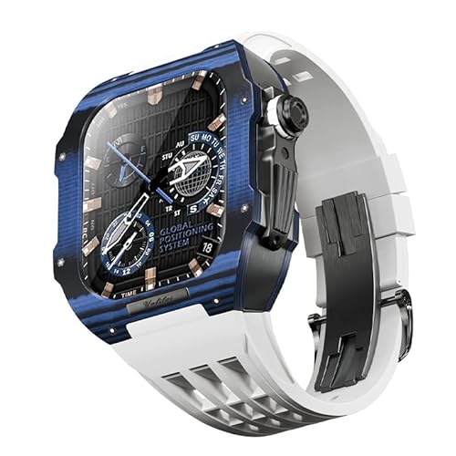 IENYU Luxuriöses Uhrenarmband für Apple Watch 8, 7, 6, 5, 4, SE, 44/45 mm, Modifikationsset, Kohlefaser-Gehäuse, Fluorkautschuk-Armband, geeignet für iWatch, DIY-Upgrade, 44mm, Achat von IENYU