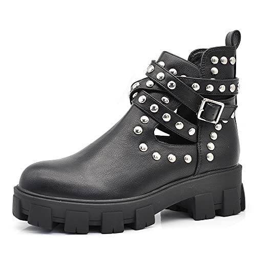 IF Fashion Damen-Stiefel, Stiefel, Biker, Schnallen, Frühling, perforiert, 340 350, 6608 schwarz, 39 EU von IF